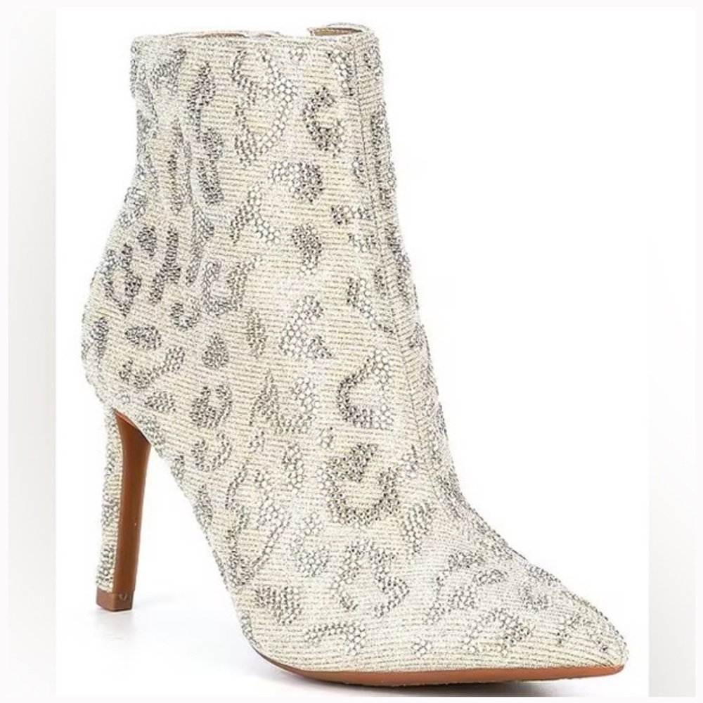 Gianni Bini Stiletto leopard print bedazzled booties
